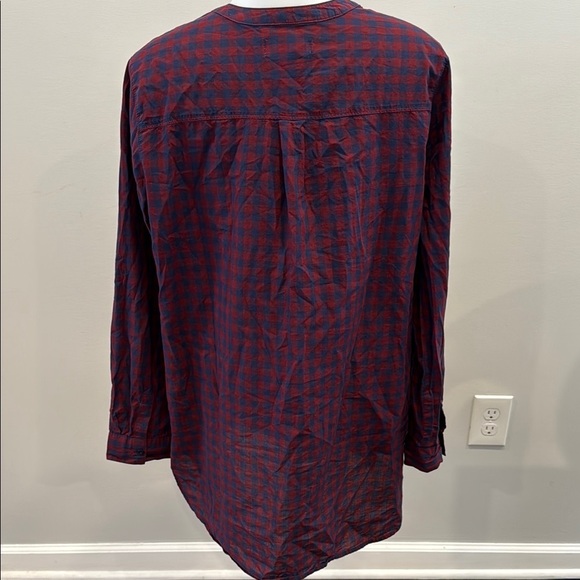 Old Navy Large Poplin Plaid Tunic Red and Blue Checkered Shirt - Picture 7 of 11
